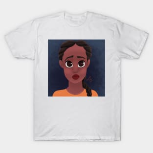 Girl in in Orange on Blue Background T-Shirt